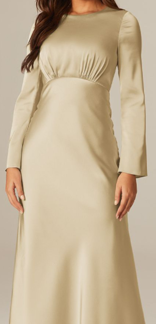 AW BRIDAL SZ 2 XS Light Gold Ginevra satin charmeuse party maxi dress NEW B36